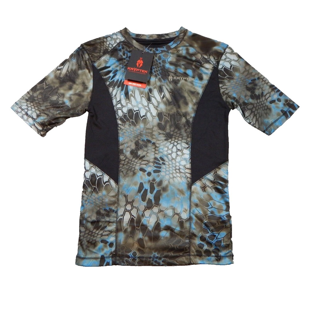 Kryptek Shirt Mens XS Blue Camo Aura Short Sleeve Neptune Fishing Outdoor UPF